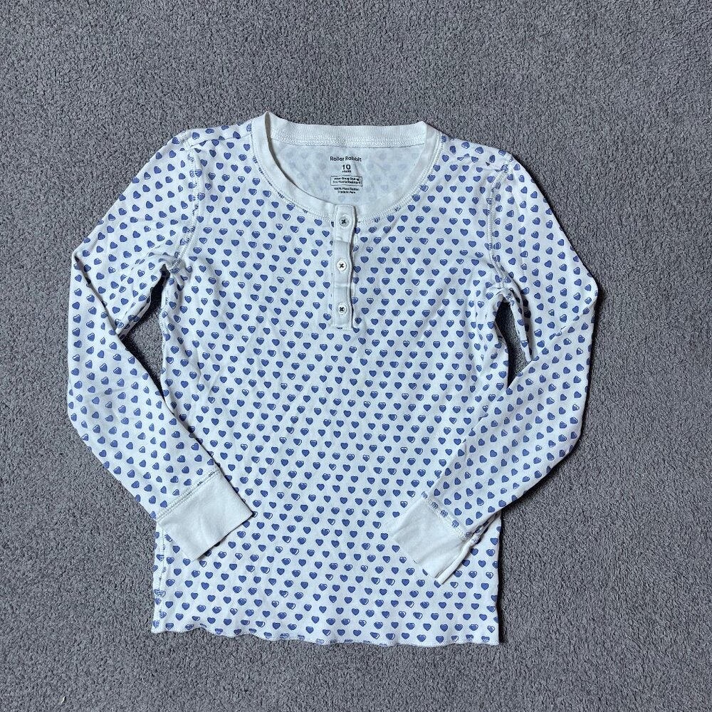 Roller Rabbit Blue Hearts Long Sleeve Pima Cotton Pajama Shirt Top Kids Size 10